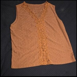 SHEIN Tan Lace Accent Tank Top